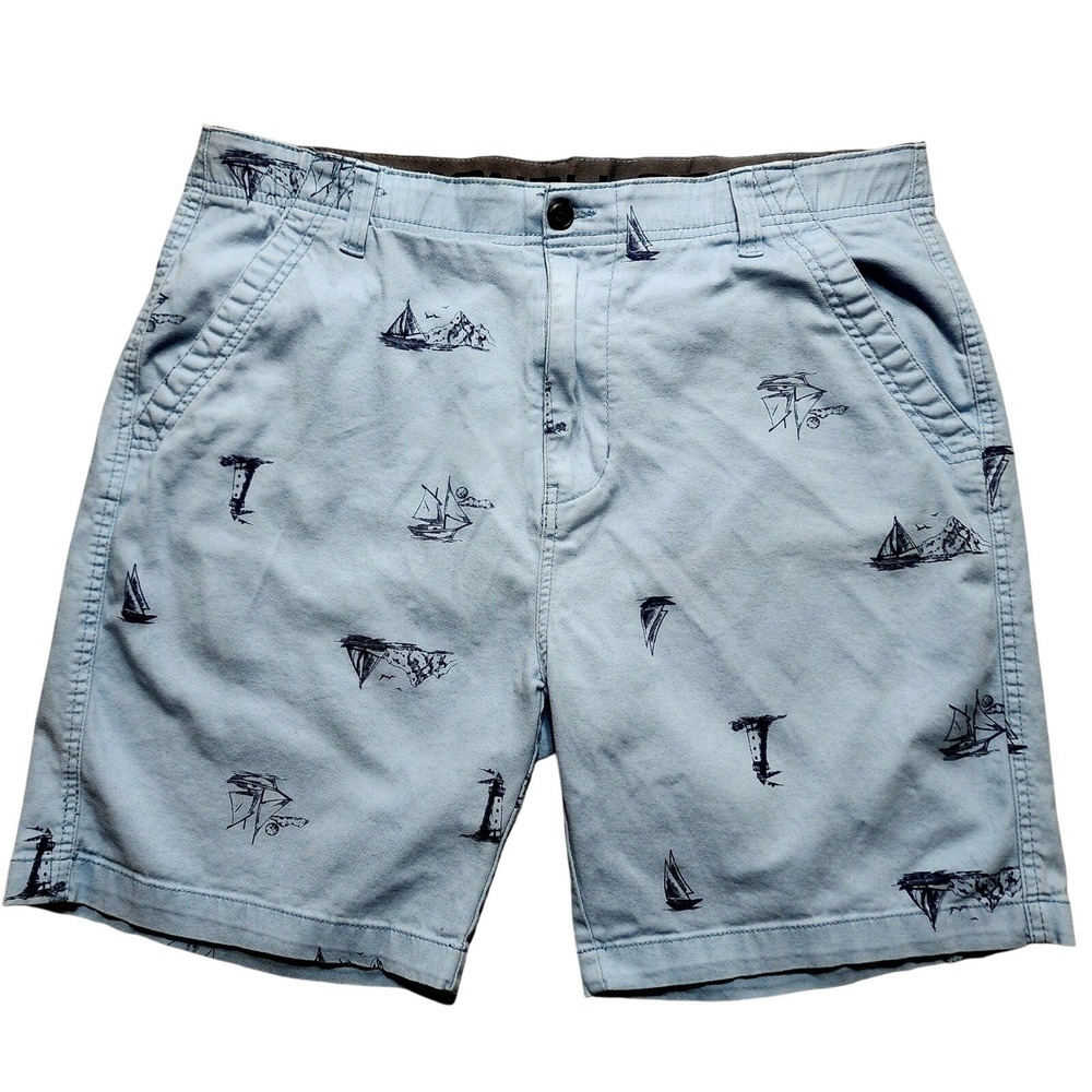 Denali Mens 36 Light Blue Nautical Sailboat Shorts Summer Chino Beach